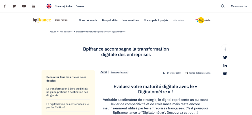 Evaluez votre maturité digitale avec le « Digitalomètre » !_ - www.bpifrance.fr