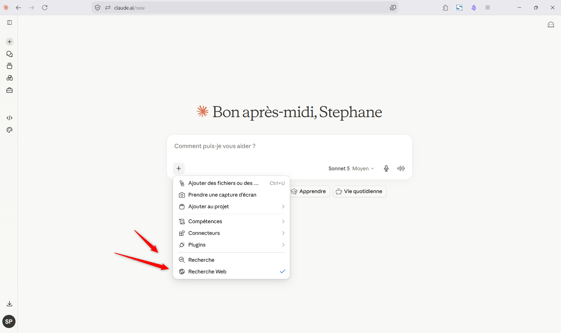 Utiliser Claude pour la recherche web