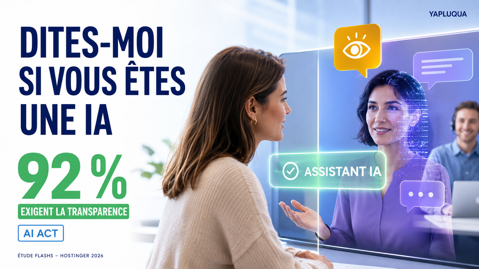 AI Act 92 % des Français veulent savoir quand ils parlent à une IA (étude FLASHS pour Hostinger)